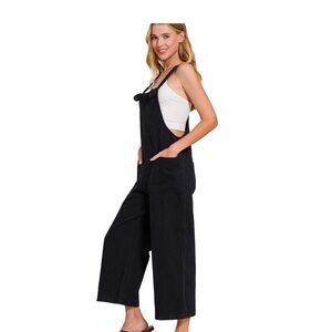 ⭐️Zenana Women Black Knot Strap Jumpsuit Overalls Wide Leg Size L